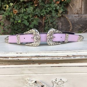 Lilac faux leather double buckle belt